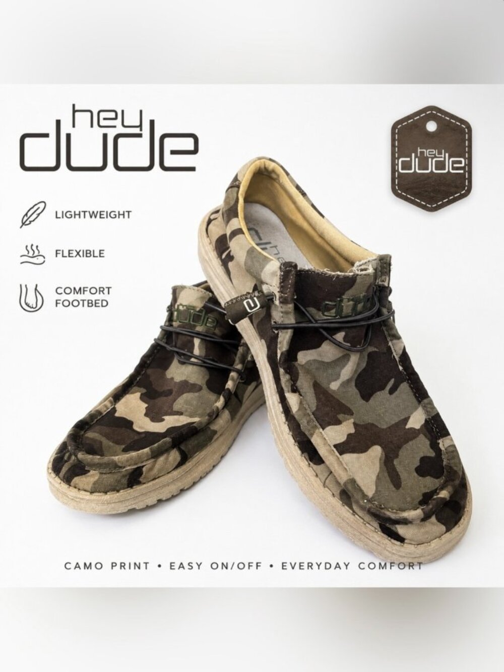 Mens 13 Hey Dude Wally Camo Camouflage Slip On Shoes Black Gray Green Boat Shoes